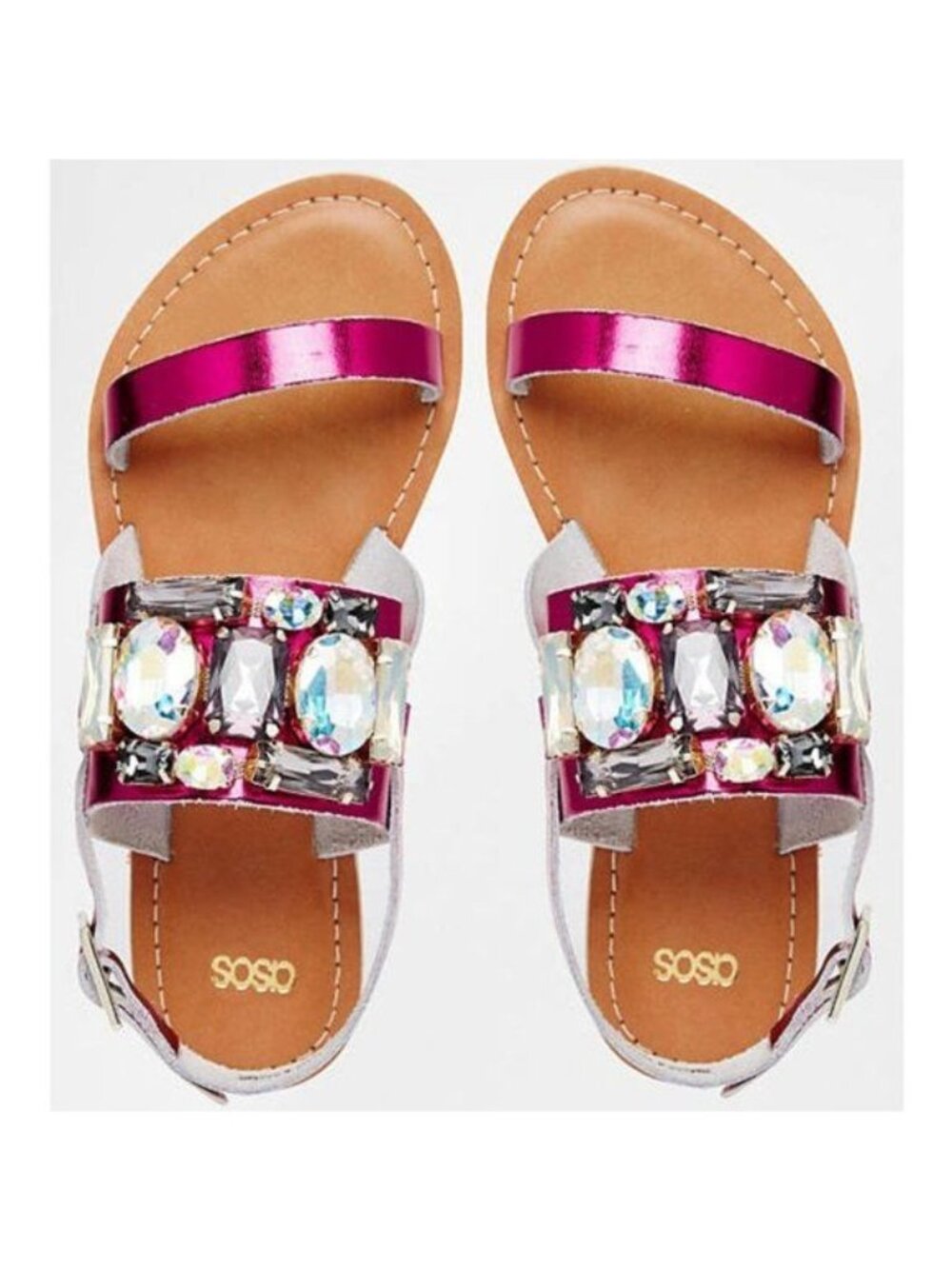 Asos Flash Women's 10 Wide Fit Chunky Jewels Embellished Flat Sandals Party